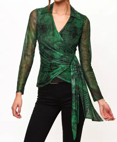Hutch Gale Wrap Marble Blouse In Emerald In Green