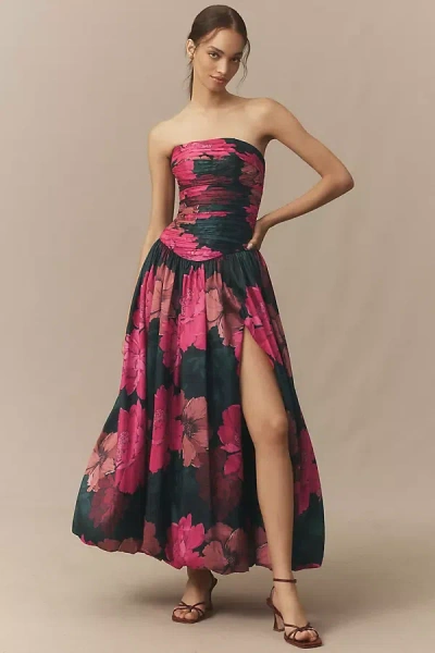 Hutch Georgina Strapless Ruched Drop-waist Maxi Dress In Black