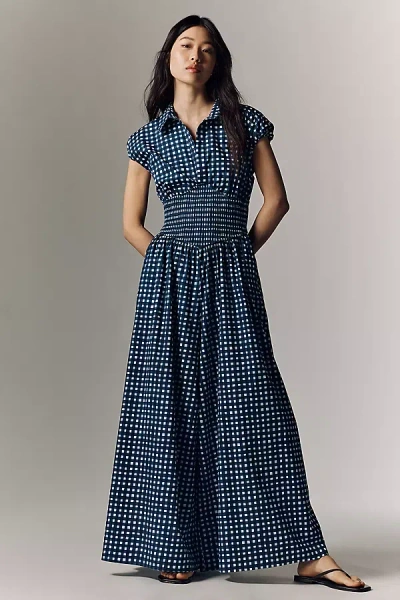Hutch Gingham Basque-waist Jumpsuit In Blue