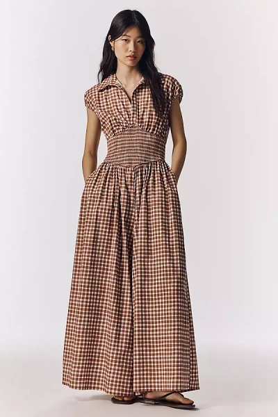 Hutch Gingham Basque-waist Jumpsuit In Brown