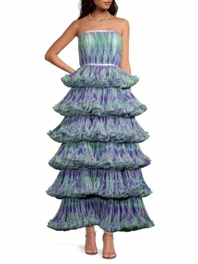 Hutch Glenda Tulle Bon Bon Dress In Patina Purple Folliage In Green