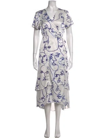 Pre-owned Hutch Graphic Print Midi Length Dress In White