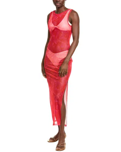 Hutch Grazi Sheer Mesh Cover-up Dress In Red Pink Baby Breath