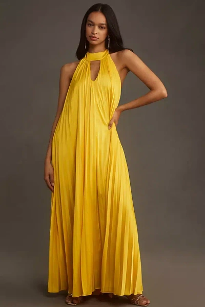 Hutch Halter Pleated Maxi Dress In Yellow