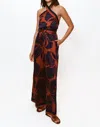 Hutch Halter Style Wide Leg Jumpsuit In Copper Block Print Plumeria In Multi