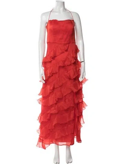 Pre-owned Hutch Halterneck Long Dress In Red