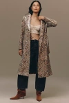 Hutch Hana Sequin Leopard Belted Coat Jacket In Brown