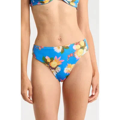 Hutch High Waist Bikini Bottoms In Zesty Lemon Tropical Blue/multi