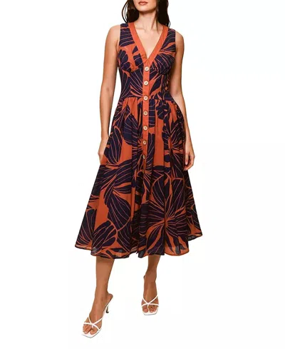 Hutch Indy Floral Midi Dress In Copper Plumeria In Orange
