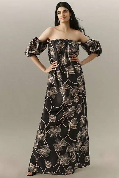 Hutch Iris Off-the-shoulder Floral Maxi Dress In Black