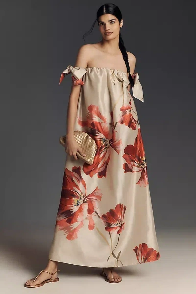 Hutch Iris Off-the-shoulder Maxi Dress In Neutral