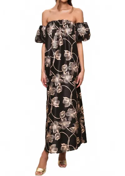 Hutch Iris Off-the-shoulder Floral Maxi Dress In Black In Multi