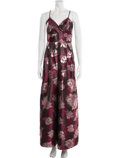 Pre-owned Hutch Jacquard Long Dress In Burgundy