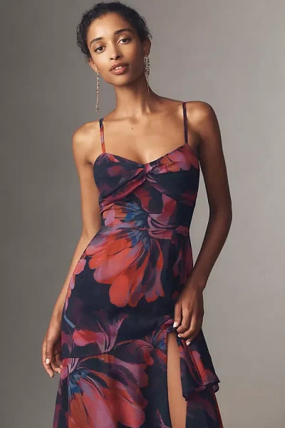 Hutch Jamila Sleeveless Twist-front Side-slit Maxi Dress In Blue