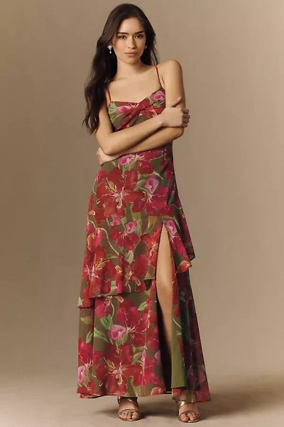 Hutch Jamila Sleeveless Twist-front Side-slit Maxi Dress In Red