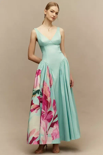 Hutch Jemma Sleeveless Basque-waist Midi Dress In Blue