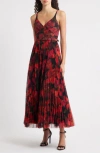 Hutch Joanna Pleated Sleeveless Gown In Red