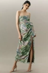 Hutch Julietta Strapless Chiffon Column Maxi Dress In Green