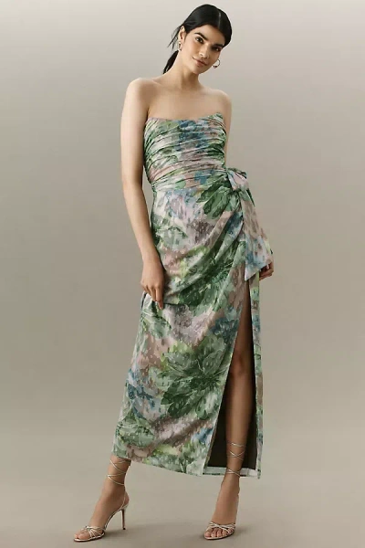 Hutch Julietta Strapless Chiffon Column Maxi Dress In Green