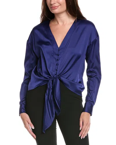 Hutch Kass Long Sleeve Tie Top In Navy In Blue