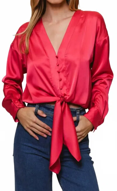 Hutch Kass Long Sleeve Tie Top In Fuchsia In Pink