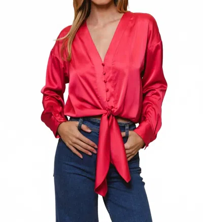 Hutch Kass Long Sleeve Tie Top In Raspberry In Red