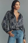 Hutch Kodie Long-sleeve Silky Buttondown Blouse In Blue