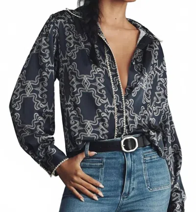Hutch Kodie Top Silky Blouse In Navy Print In Multi