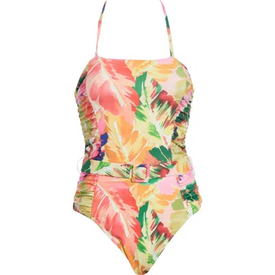Hutch Kylah Shirred Belted One-piece Swimsuit In Multi