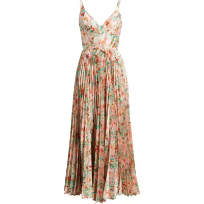 Hutch Kylan Floral Pleated Sweetheart Neck Cocktail Dress In Neutral