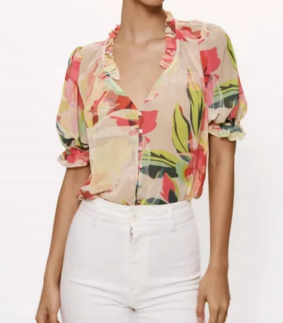 Hutch Lake Short Sleeves Top In Taupe Tropical Floral In Multi