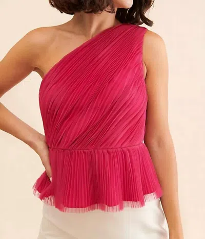 Hutch Lia Peplum One Shoulder Tulle Top In Pink Red
