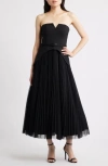 Hutch Lilibet Strapless Mixed Media Gown In Black