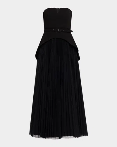 Hutch Lilibet Strapless Pleated Tulle & Gabardine Gown In Black