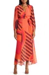 Hutch Lindie Geo Print Long Sleeve Wrap Dress In Coral In Red