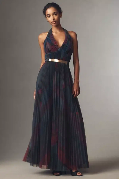 Hutch Liona Halter V-neck Tulle Maxi Dress In Black