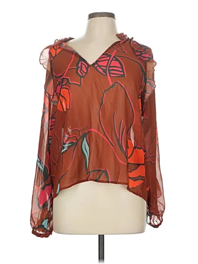 Pre-owned Hutch Long Sleeve Blouse In Brown