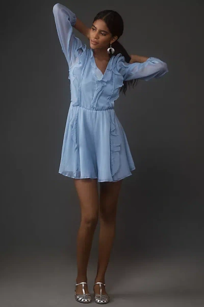 Hutch Long-sleeve Frilled Romper In Blue