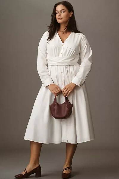 Hutch Long-sleeve V-neck Midi Shirt Dress In White