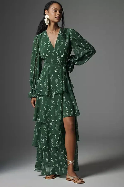 Hutch Long-sleeve V-neck Wrap Maxi Dress In Multicolor