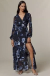 Hutch Long-sleeve V-neck Wrap Midi Dress In Blue