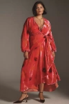 Hutch Long-sleeve V-neck Wrap Midi Dress In Pink