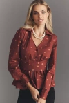 Hutch Long-sleeve Wrap-front Peplum Blouse In Brown