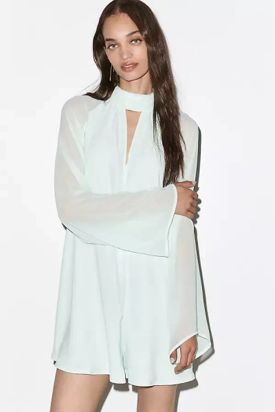 Hutch Long-sleeve Chiffon Romper In Green