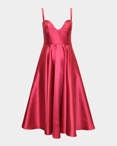 Hutch Lonnie Smocked Sweetheart Plunge Midi Dress In Hot Pink