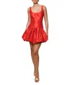 Hutch Sleeveless Satin Drop-waist Bubble Mini Dress In Red