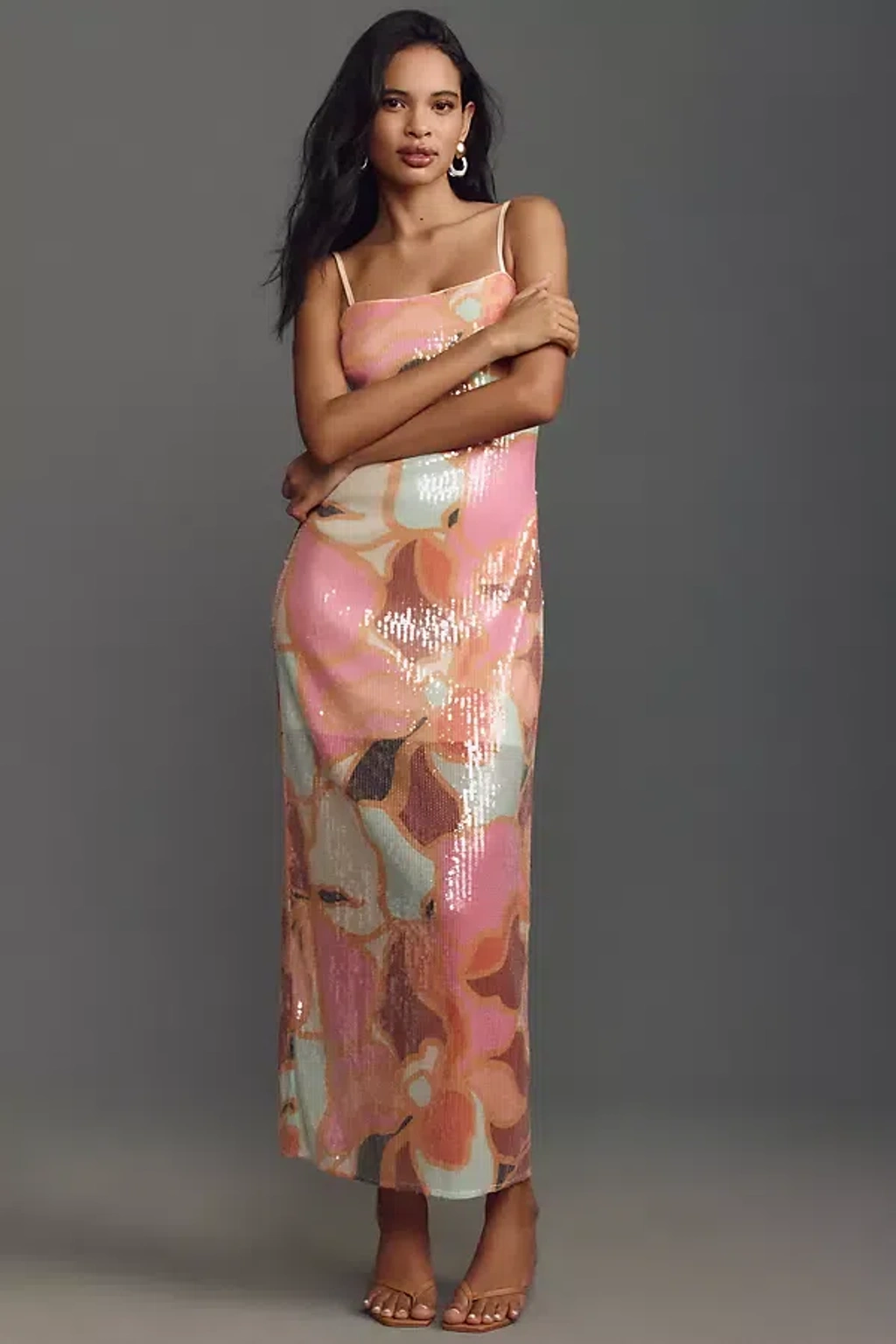 hutch sequin floral maxi dress Hutch Tylia Sleeveless Ruched Side-Slit Sequin Maxi Dress