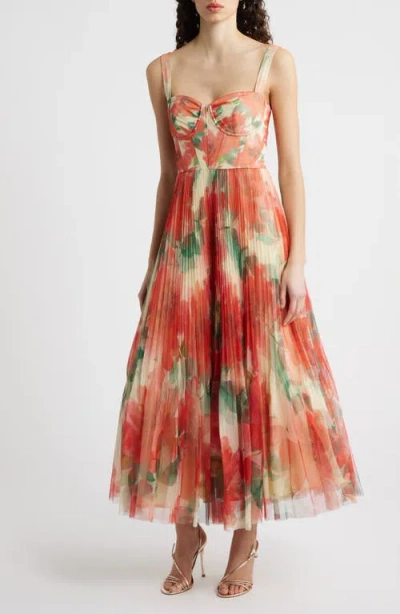 Hutch Macclare Floral Micropleat Gown In Red
