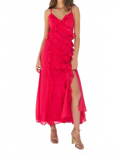 Hutch Malti Sleeveless Ruffle Trim Long Dress In Raspberry In Red