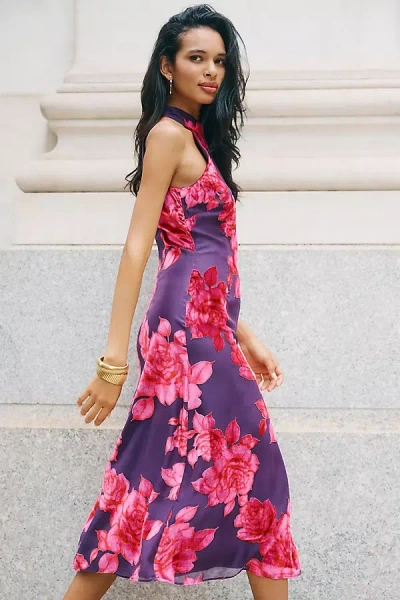 Hutch Mari Mock-neck Side-slit Midi Dress In Pink